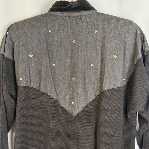 Vintage I.B. Sport 90s Ribbed Denim Embellished Western Style Pullover Top Sz M - Picture 5 of 6
